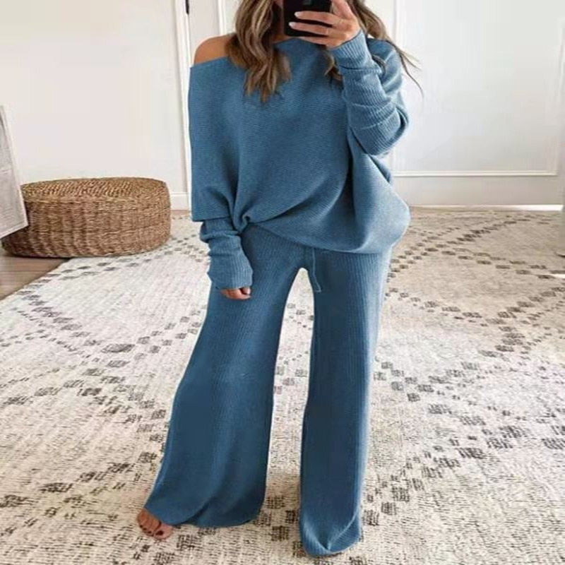 Off the Shoulder Two-piece Casual Knit Outfit