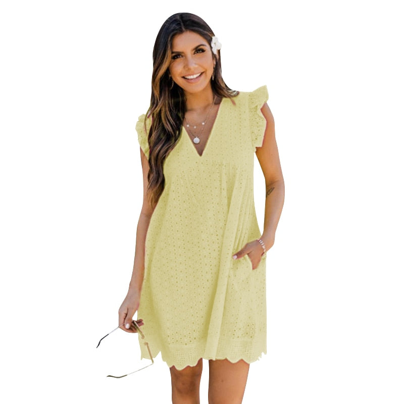 The Tourister Scalloped Lace V-neck Sundress with Pockets